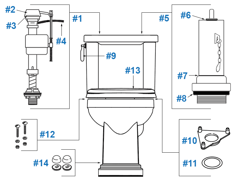 Parts diagram for Kohler Tresham two-piece toilet - tank #K-4899