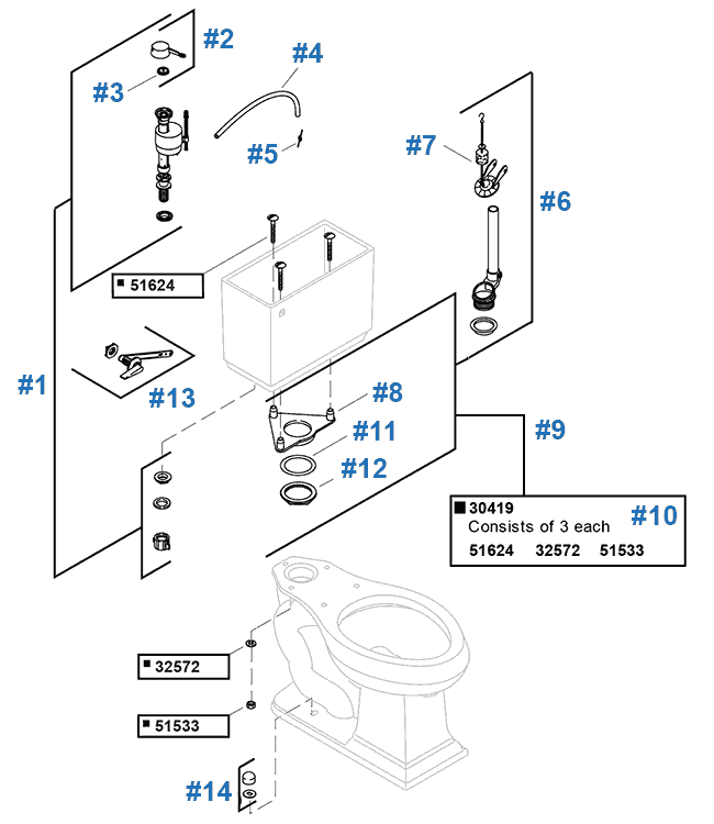 Close Reach toilet repair parts