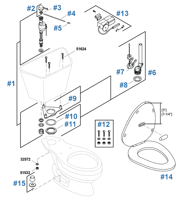 Wellworth Peacekeeper seat flush repair parts by Kohler