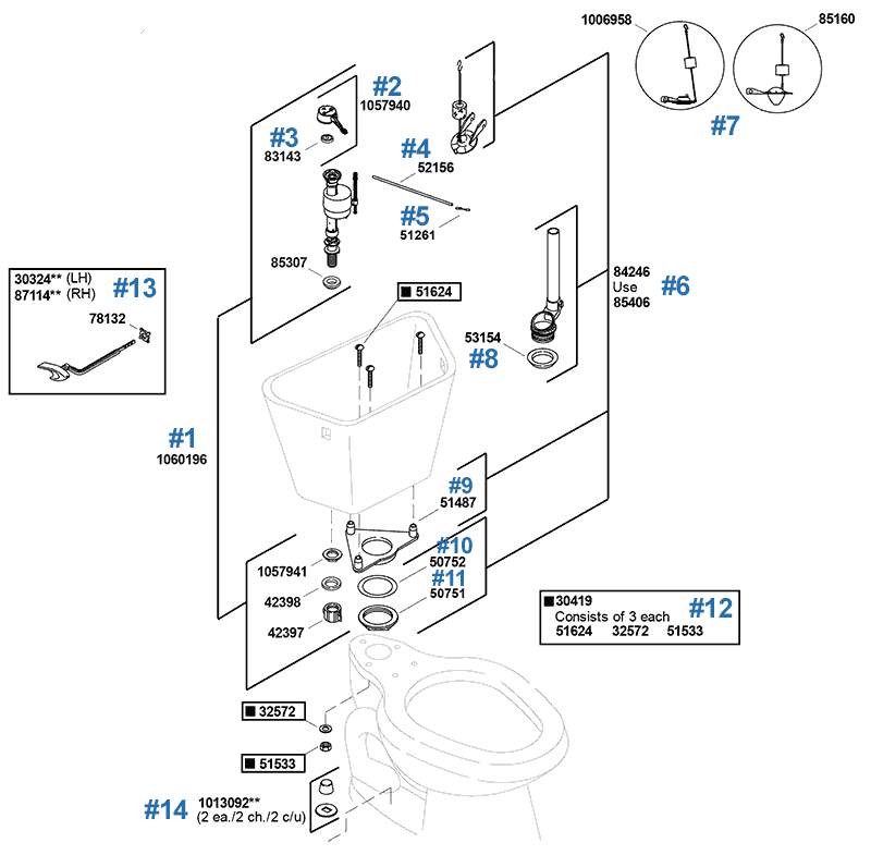 Highline classic toilet repair parts by Kohler