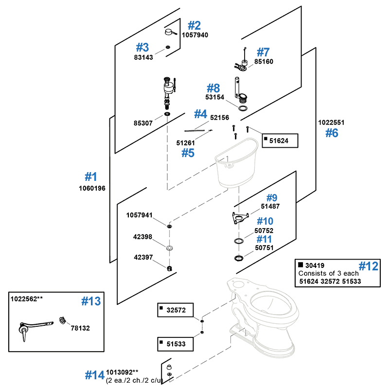 Kohler toilet repair parts model k3486