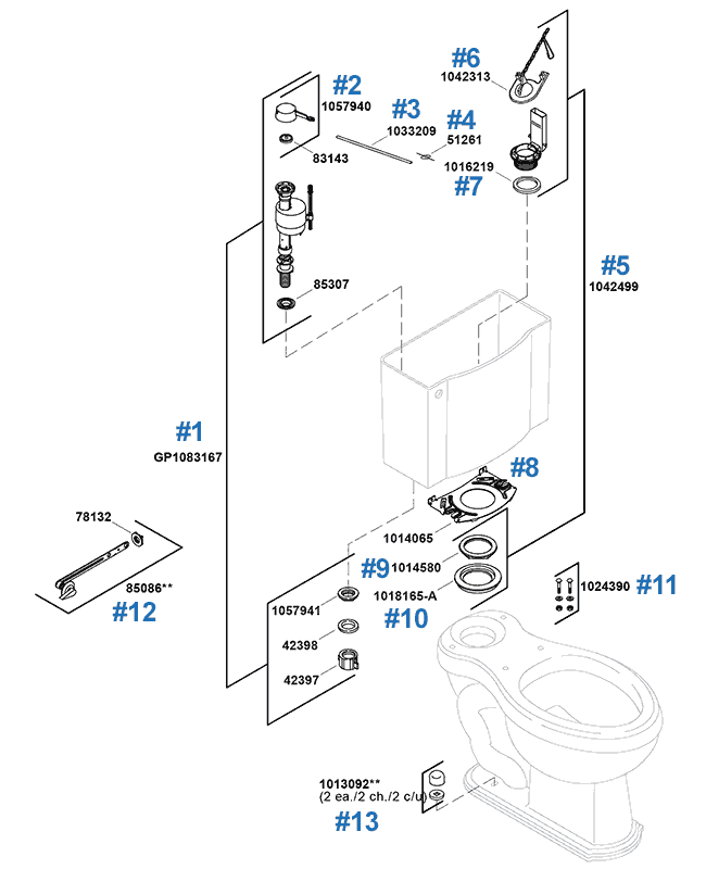 Kohler toilet repair parts model k3503