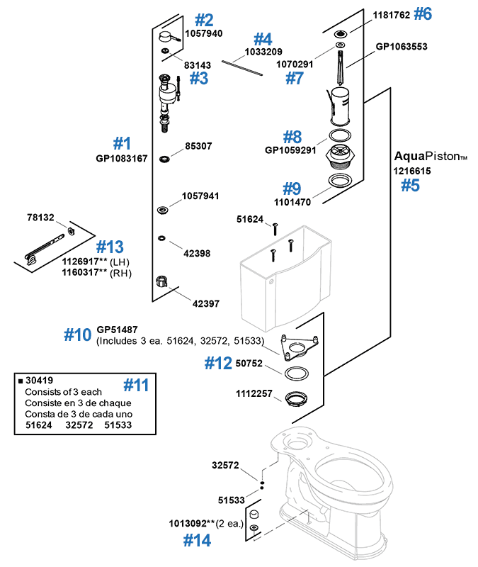 Kohler toilet repair parts model k3837