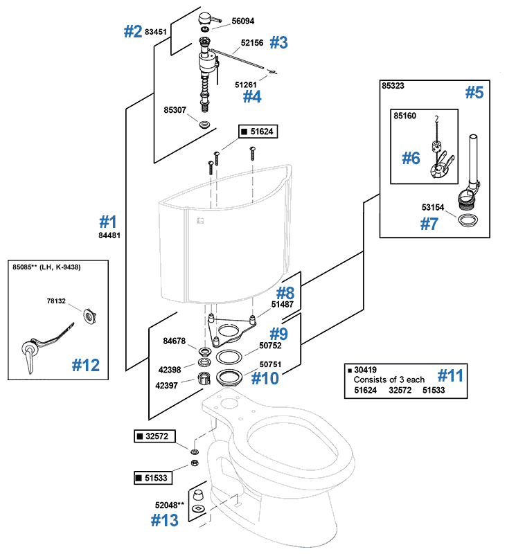 Folio toilet repair parts diagram