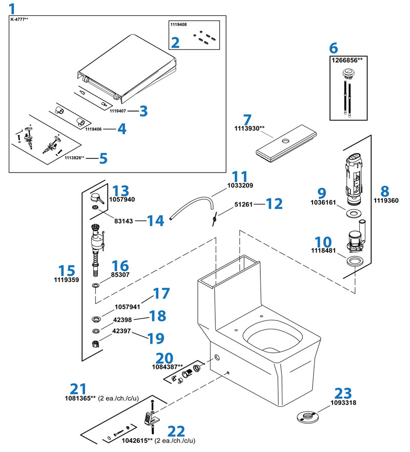 Rêve Toilet repair parts diagram