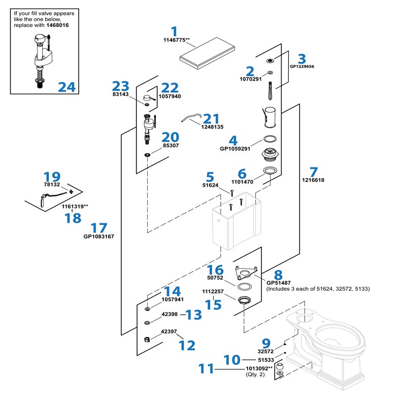 Tresham Toilet repair parts diagram