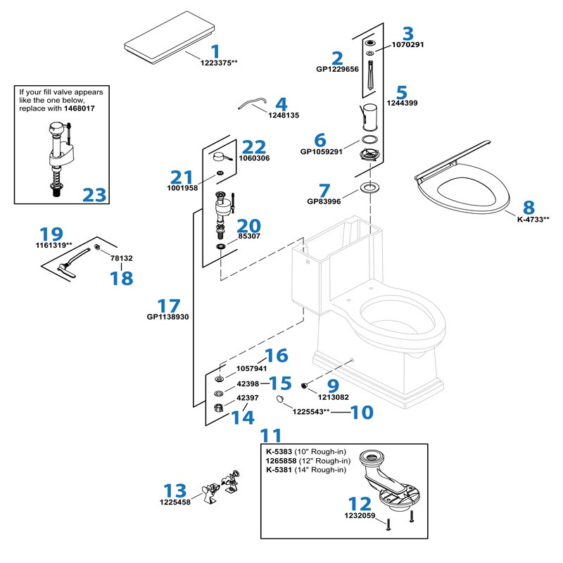 Tresham Toilet repair parts diagram