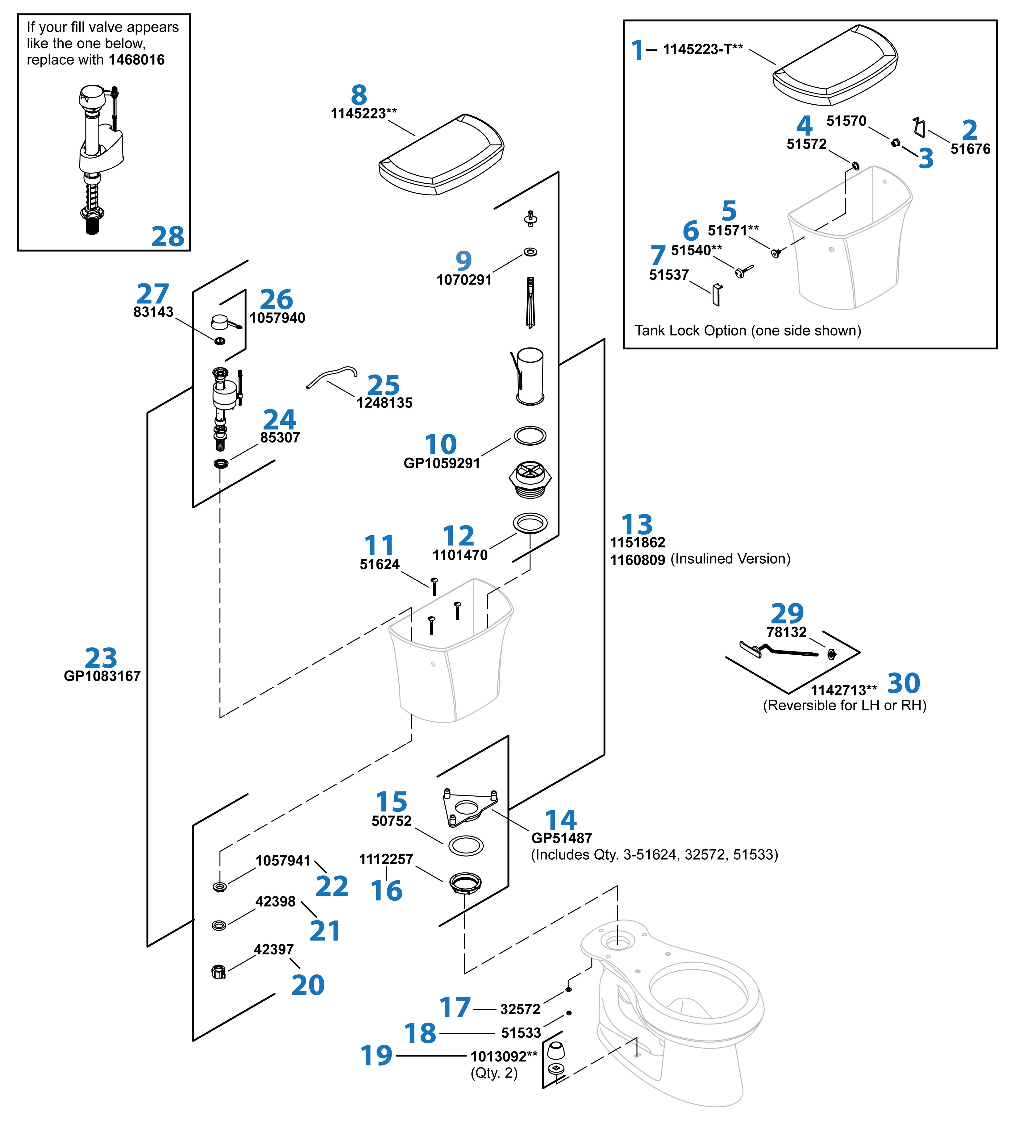 Wellworth Toilet repair parts diagram
