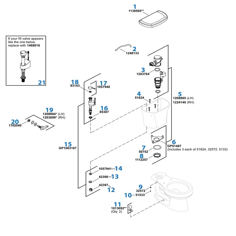 Wellworth Toilet repair parts diagram