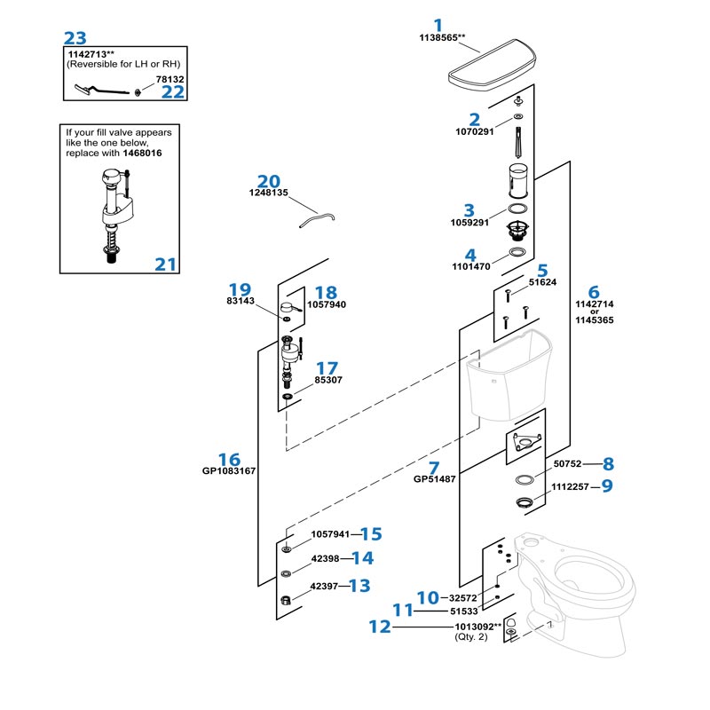 Wellworth Toilet repair parts diagram