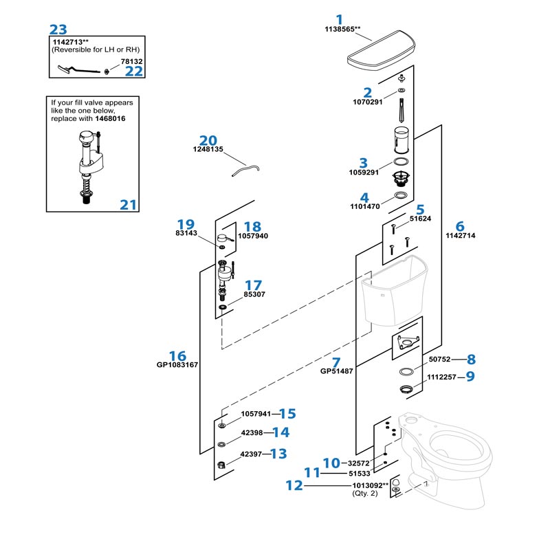 Wellworth Toilet repair parts diagram