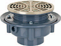 round tile-floor shower drain, shown in satin finish
