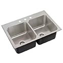 Stainless steel double bowl sink with faucet ledge