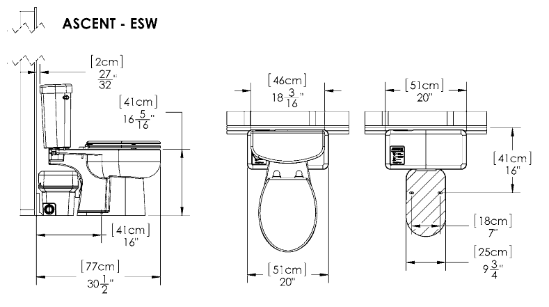 urinal dimensions plan view