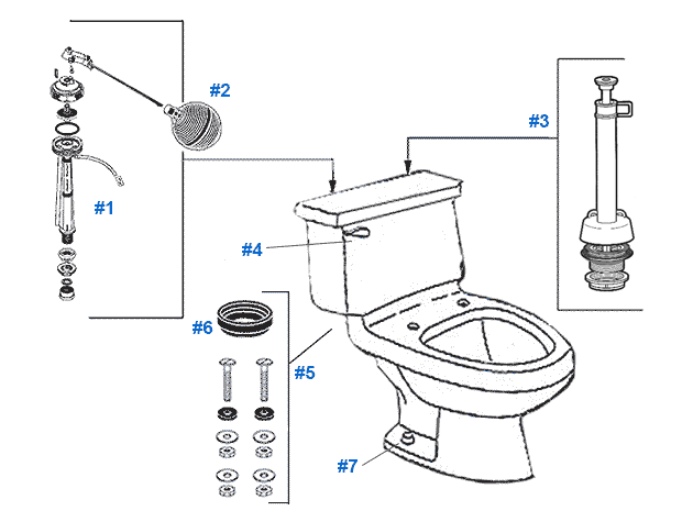 Parts diagram for Mansfield two-piece 1.6gpf Aleur toilets