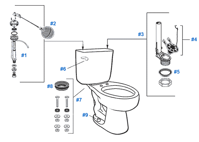 Parts diagram for Mansfield two-piece 1.6gpf Alto Pro toilets