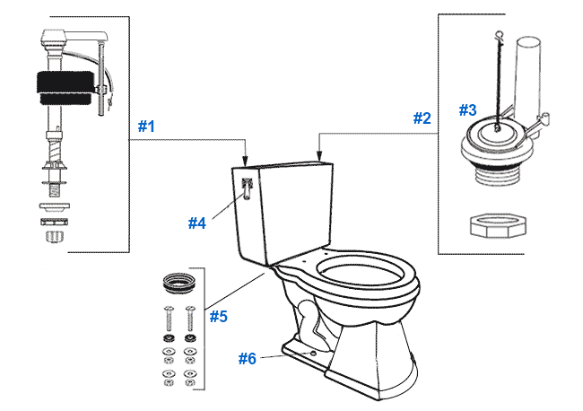 Parts diagram for Mansfield two-piece Barrett toilets