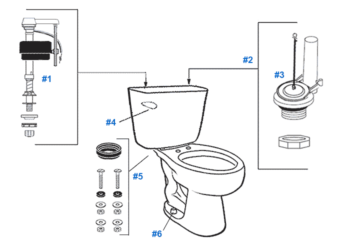 Parts diagram for Mansfield elegant two-piece Cascade toilets