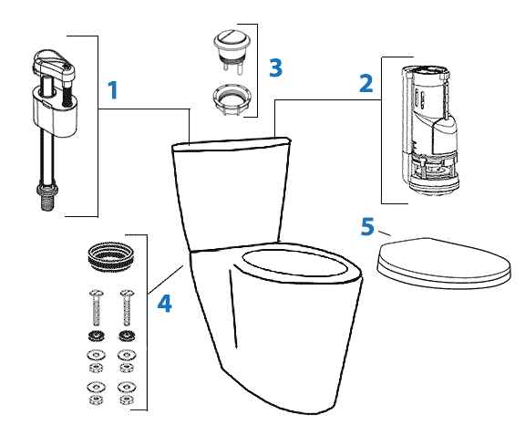 Parts diagram for Mansfield two-piece dual flush Enso toilets