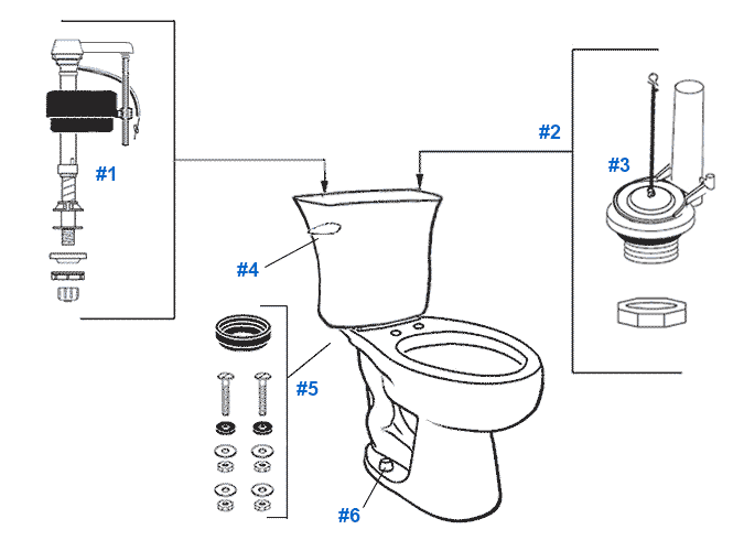Parts diagram for Mansfield two-piece Essence toilets