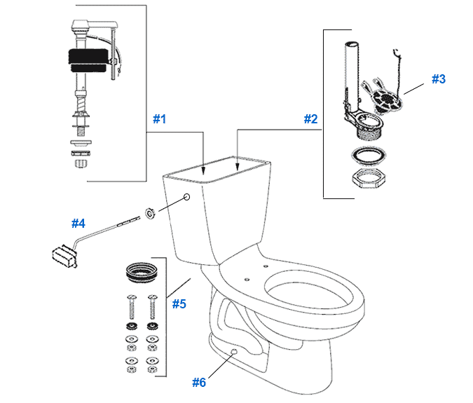 Parts diagram for Mansfield two-piece low flow Maverick toilets
