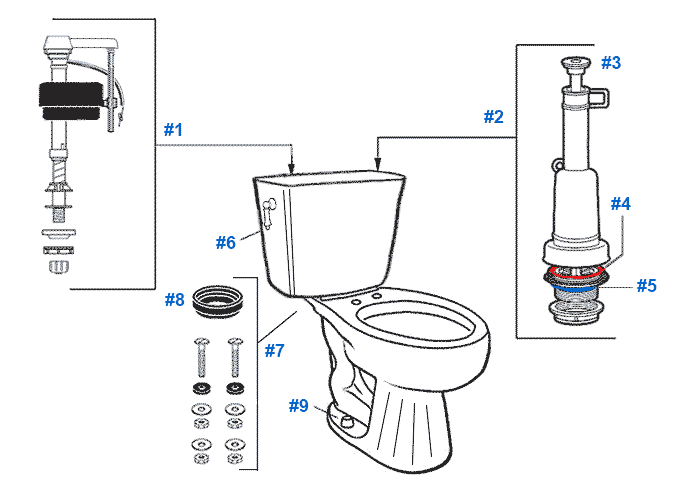 Parts diagram for Mansfield two-piece 1.6gpf Romanesque toilets