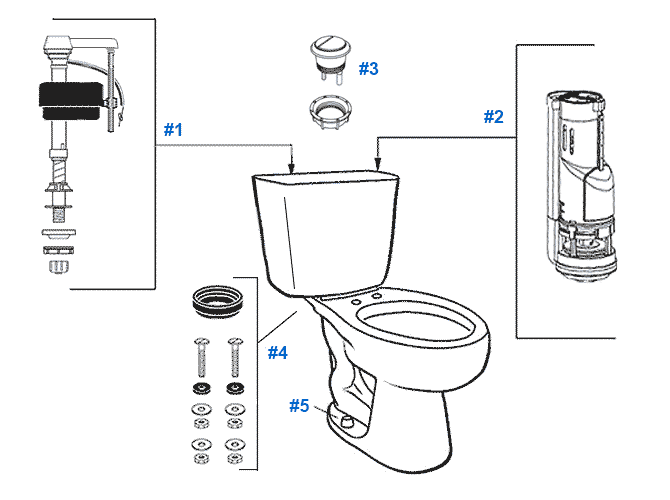 Parts diagram for Mansfield two-piece dual flush Summit toilets