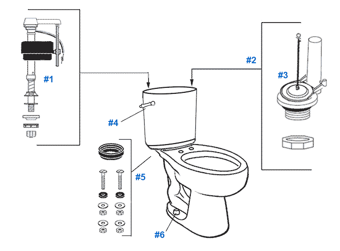 Parts diagram for Mansfield two-piece Waverly toilets