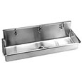 Wall mounted surgical scrub trough-style sink