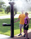 Misting station with built-in drinking fountains