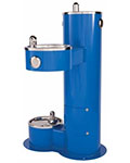 ADA compliant two bubbler pedestal-style drinking fountain with pet bowl