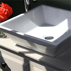 Nantucket square ceramic above-counter sink with taper