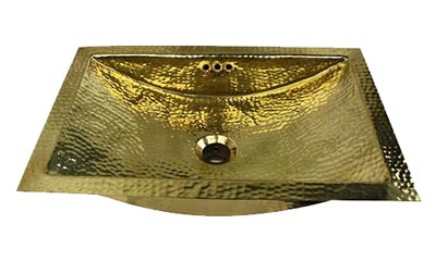 Nantucket rectangular hammered brass bathroom sink in polished brass finish