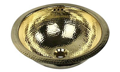 Nantucket round hammered brass bathroom sink in polished brass finish
