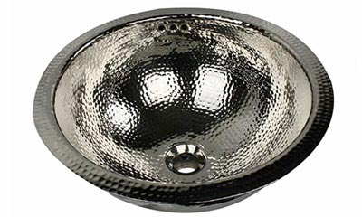 Nantucket round hammered brass bathroom sink in polished nickel finish