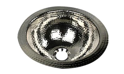 Nantucket round hammered brass sink in bright nickel