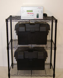 Example of an installation rack with two battery boxes and a pump control box