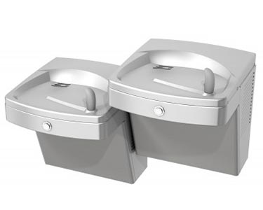 Refrigerated split level fountain with vandal resistant push button