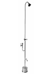 Single inlet freestanding shower with footshower, hosebibb, and drinking fountain