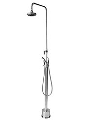 Freestanding dual inlet stainless steel outdoor shower with handspray