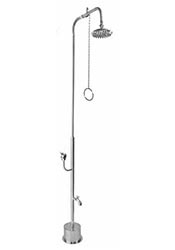 Freestanding pullchain shower with hosebibb and drinking fountain