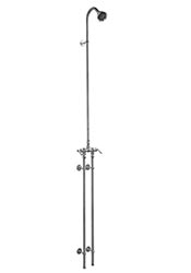 Dual inlet wall mounted outdoor shower with vertical risers