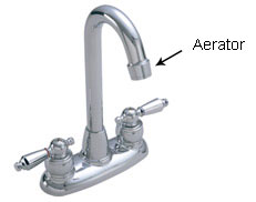 Photo of a faucet with the aerator pointed out