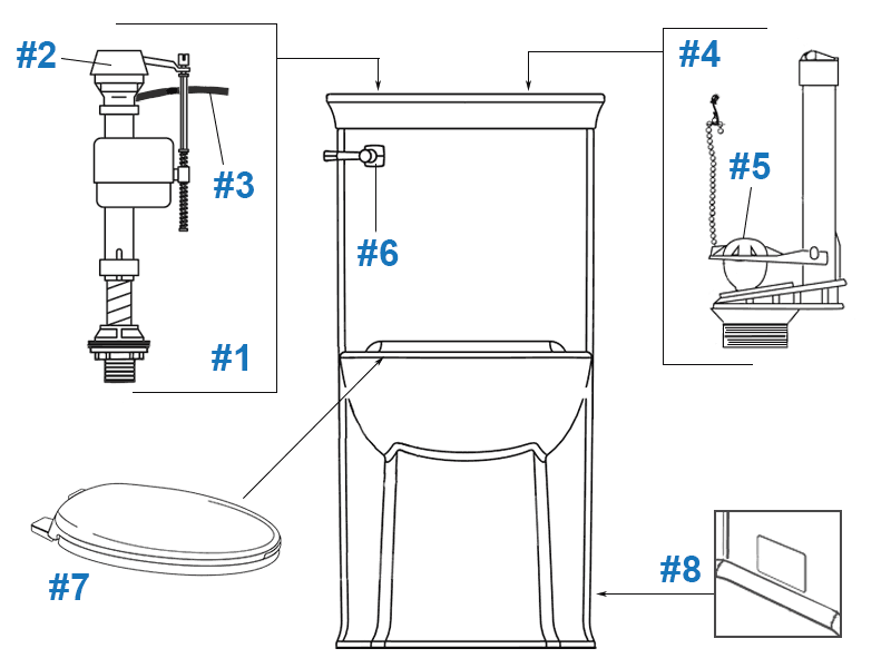 Repair parts diagram for Porcher Chapeau one-piece toilet