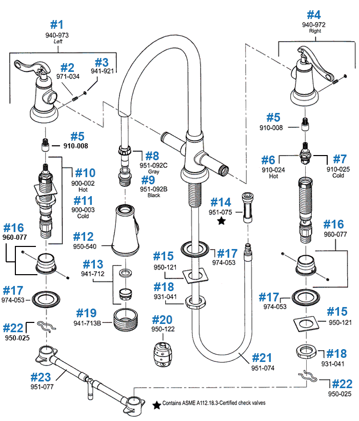 Ashfield Series Kitchen Faucet Repair Parts