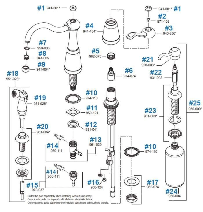 Price Pfister Kitchen Faucet Parts - Marielle Series