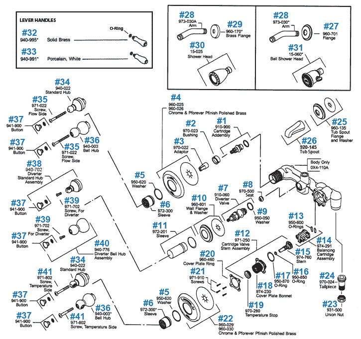 Price Pfister Repair Parts For Three Handle Tub Shower Series