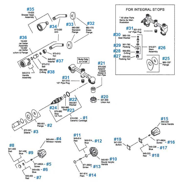 Price Pfister Repair Parts For Two Handle Showers