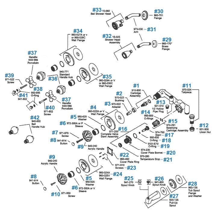 Price Pfister Repair Parts For Two Handle Tub Shower