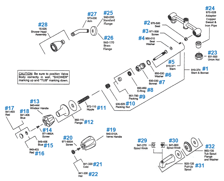 Price Pfister two handle tub and shower repair parts